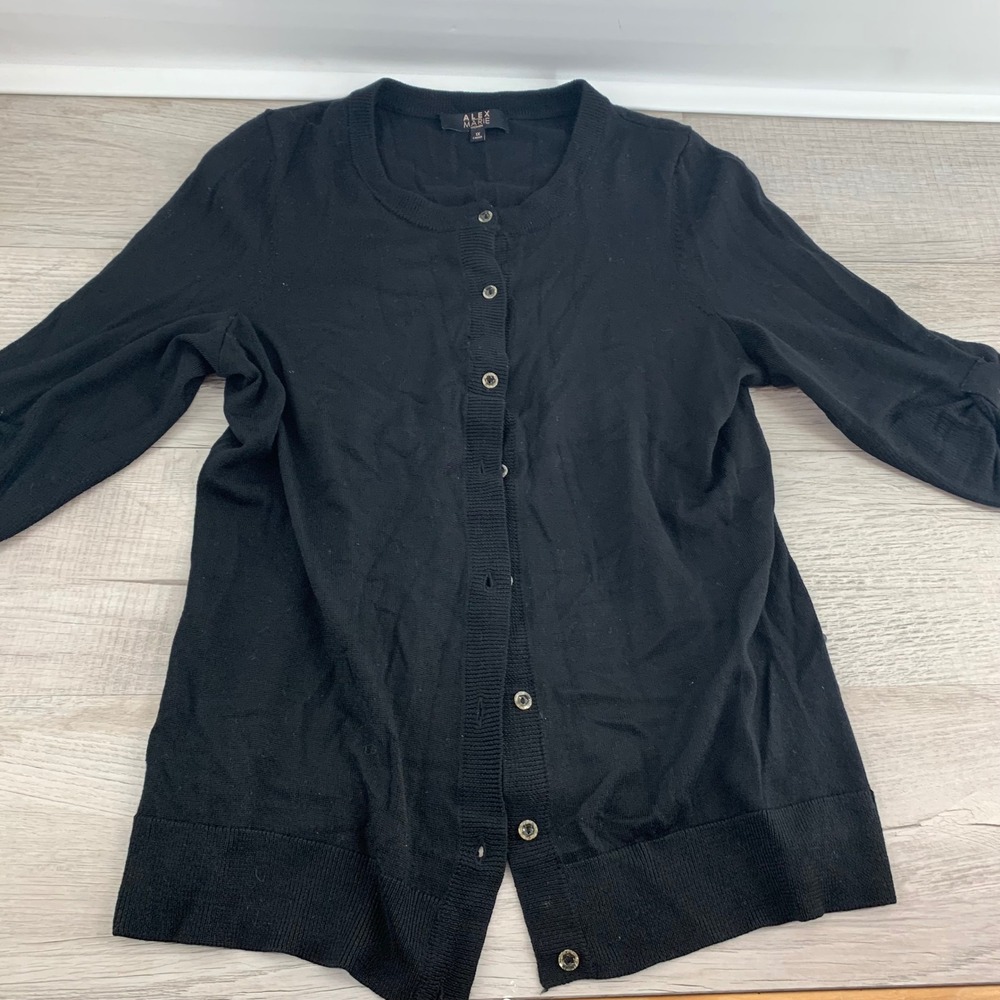 Alex Marie Women Black 100% Wool Button Front Cardigan Sweater Plus Size 1X